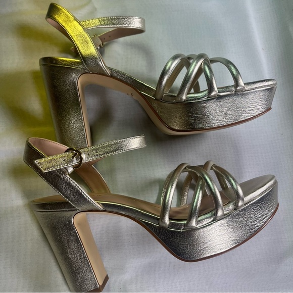 Cole Haan Gold Leather Strappy Heels Women's 7.5 Shoes New in Box - Picture 2 of 10